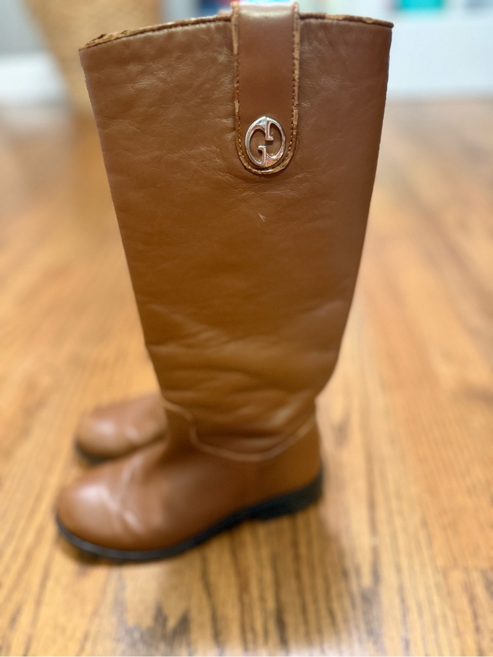 Gucci Emblem Tall Brown Leather Girls Boots